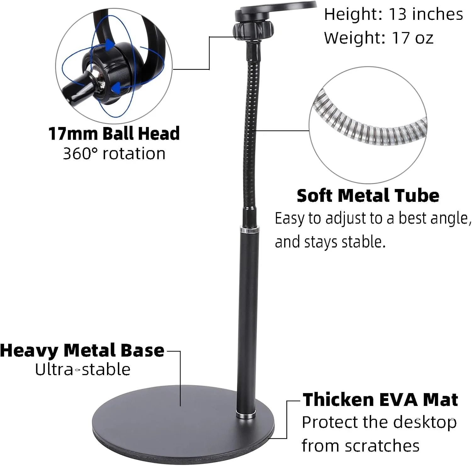 ขาตั้งโทรศัพท์มือถือ ปรับความสูงและมุมได้ ขาตั้งแม่เหล็กแบบคอห่านสำหรับโต๊ะทำงาน แขนยืดหยุ่น ใช้ได้กับโทรศัพท์ทุกรุ่น