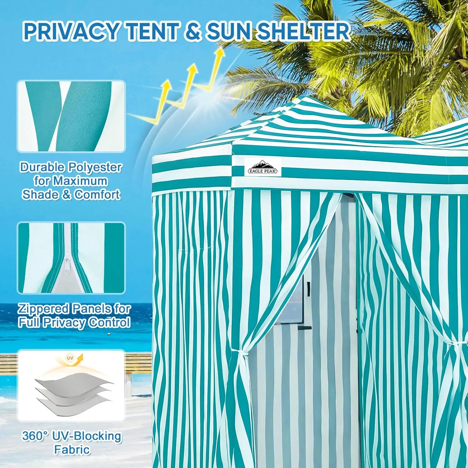 Outdoor Portable 2-Room Pop Changing Room Sun Shelter Dressing Tent Alloy Steel Water Resistant for Beach Camping view 2