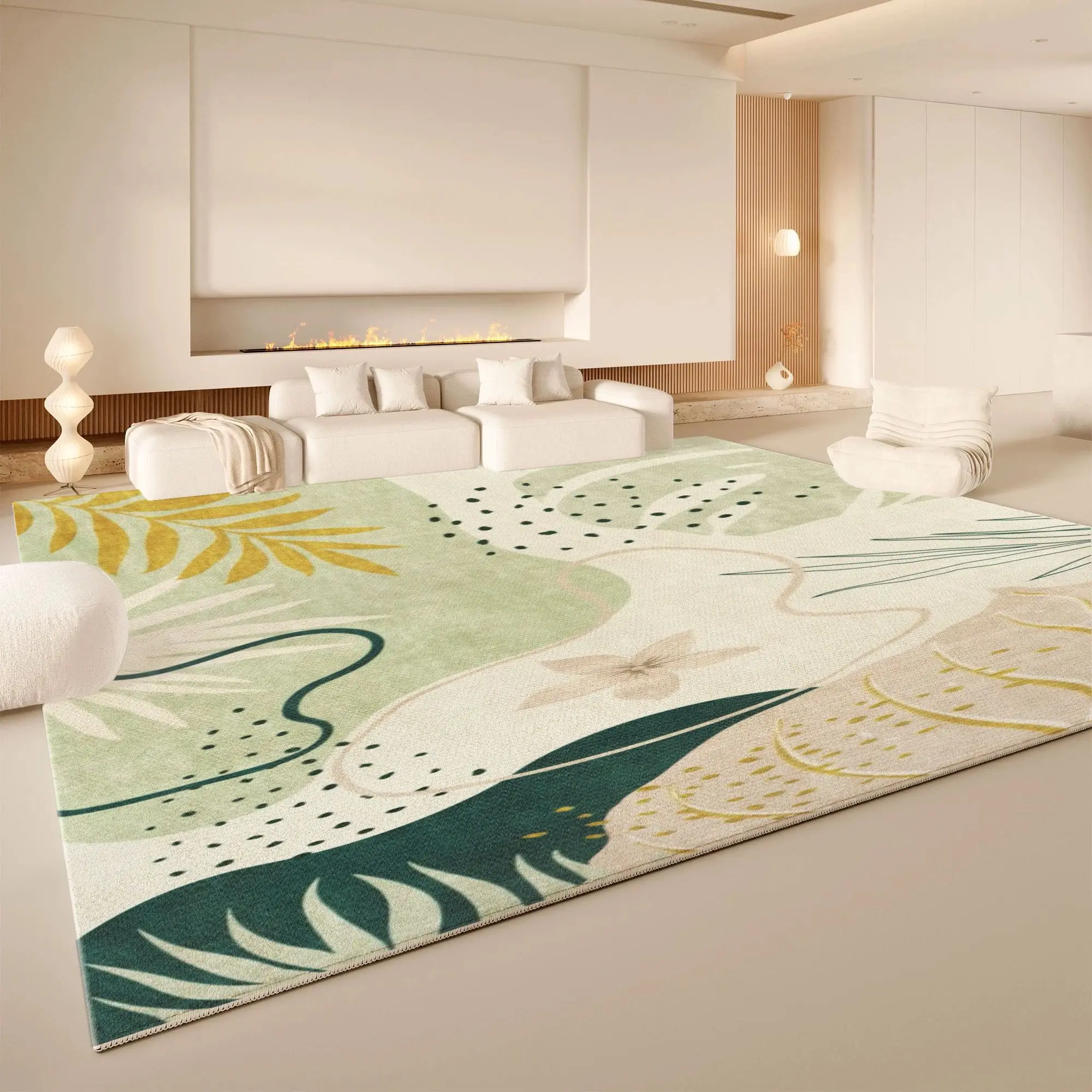 VIKAMA Green Tone Botanical Area Rug Non Slip Washable Living Room Carpet Wabi Sabi Tropical Leaf Home Decor Floor Rug