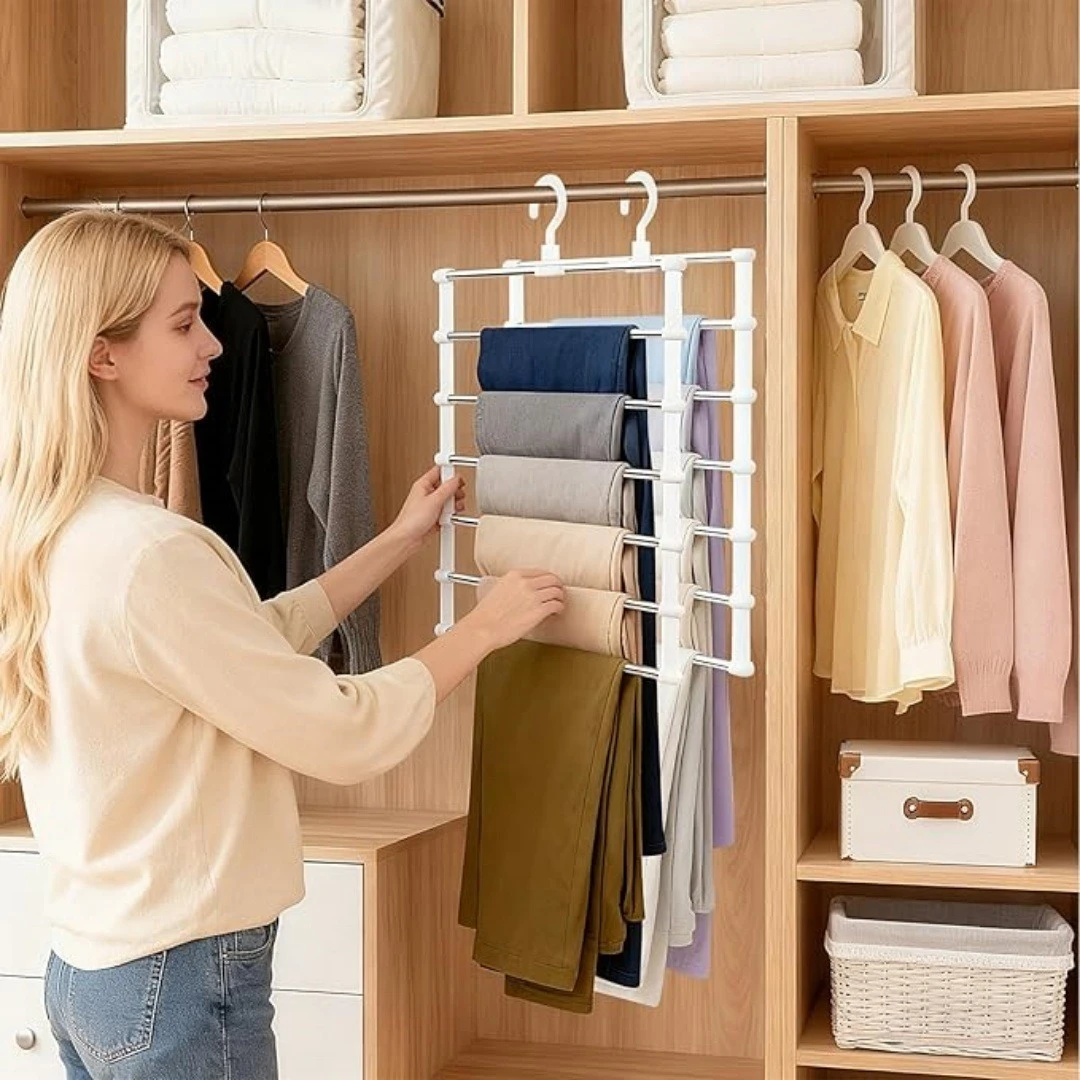 Hot Multi-Layer Pants Hanger Space Saving Closet Organizer Foldable Trousers Clothes Rack Wardrobe Storage with Non Slip Clips
