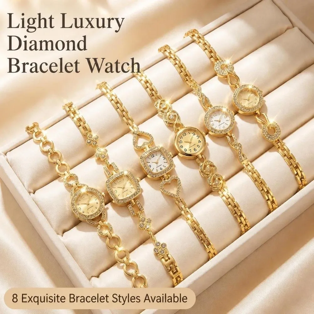 Elegant Small Dial Women Watch Round Bracelet Alloy Diamond Inlaid Watch Bracelet Watch Daily Use