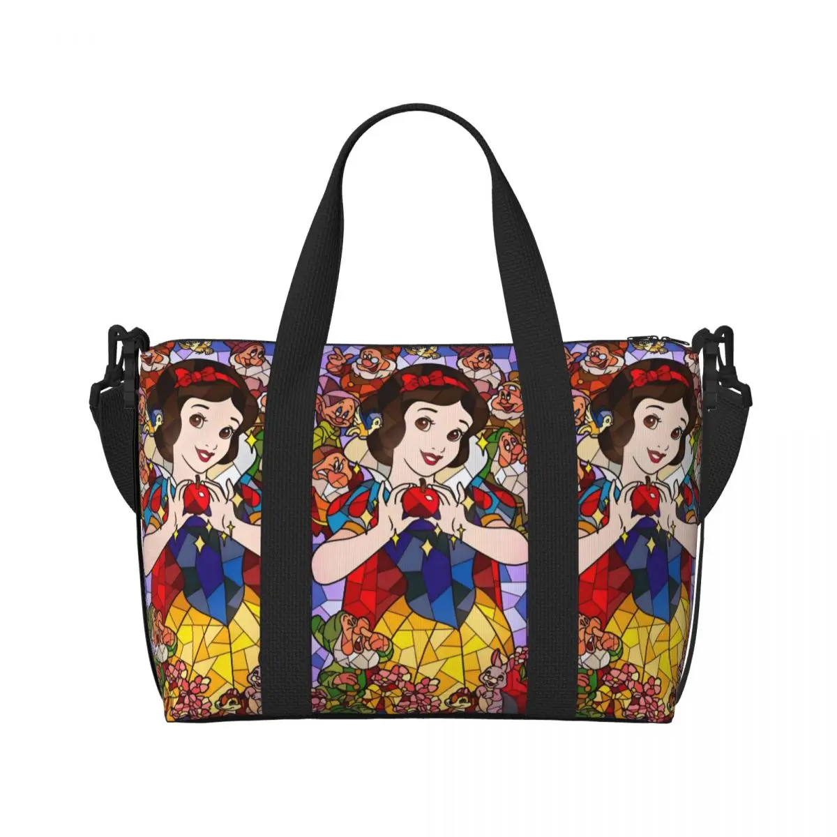 مخصص سنو وايت والأقزام السبعة البقالة حمل أكياس التسوق النساء سعة كبيرة الرسوم المتحركة شاطئ رياضة حقائب السفر