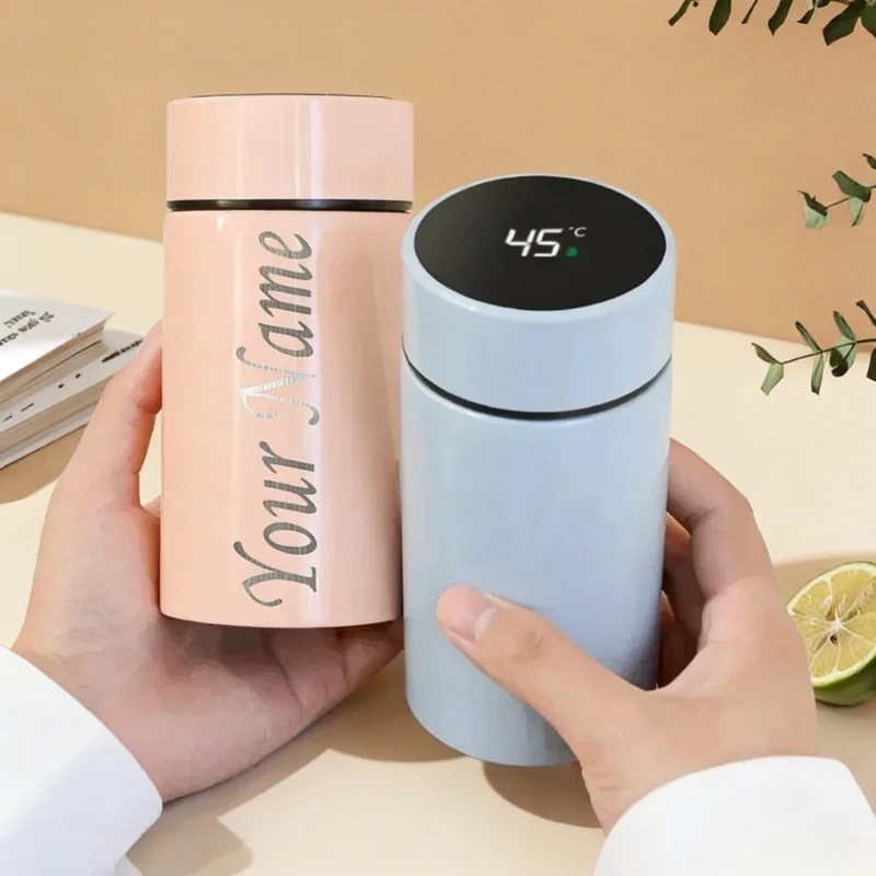 Custom Name 200ML Smart Display Thermos Cup 304 Stainless Steel Mini Pocket Size Portable Thermal Mug for Student School Outdoor