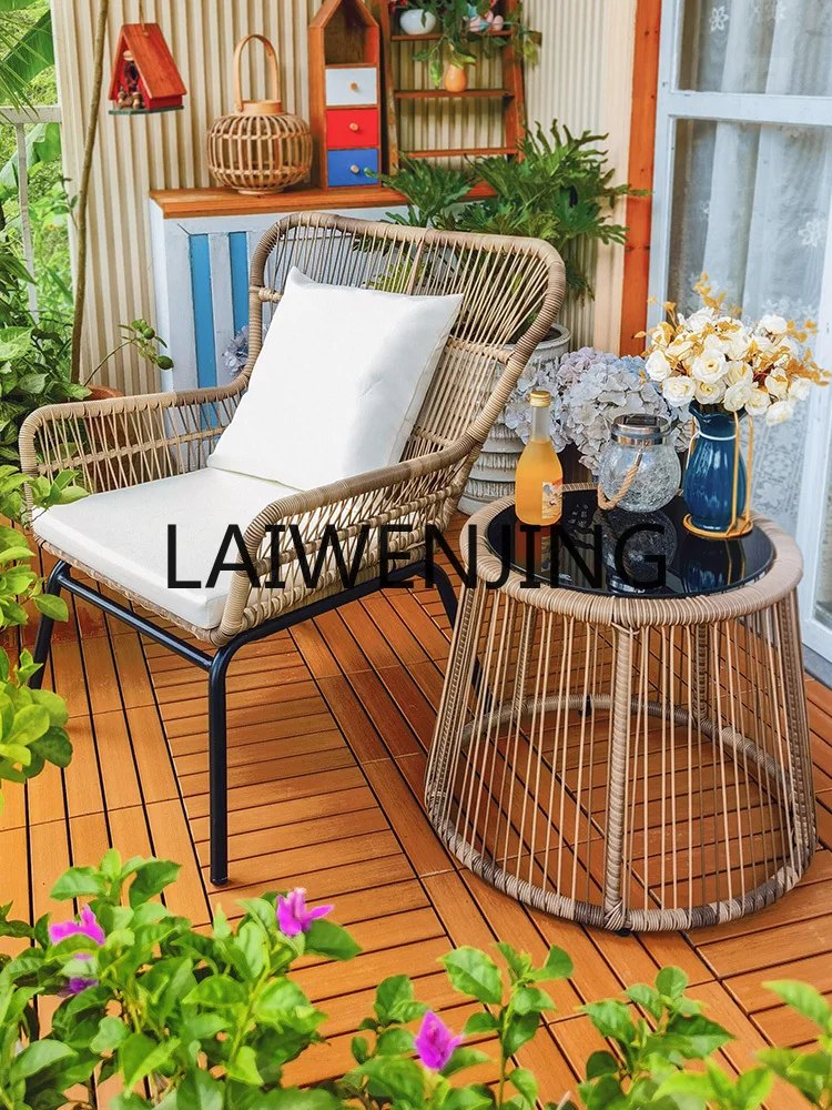 

RWJ Three-Piece Set Leisure Tea Table a Table with Two Chairs Two Rattan Chair Set Subnet Black Tea Table