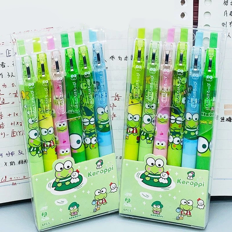 6Pcs Sanrio Kero Kero Keroppi Neutral Pen Kawaii Anime Cute Student School Supplies Examination Operation Stationery Toys Gifts