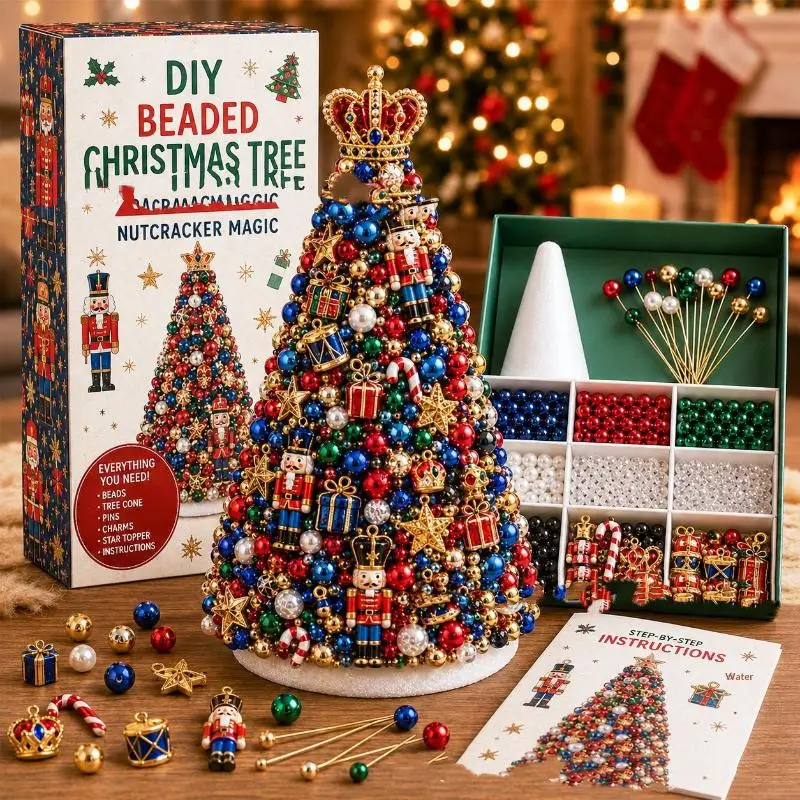 DIY Beaded Christmas Tree Kit Educational Star Topper Tabletop Christmas Tree Handmade Foam Cone Tree Holiday Party Decor Gift