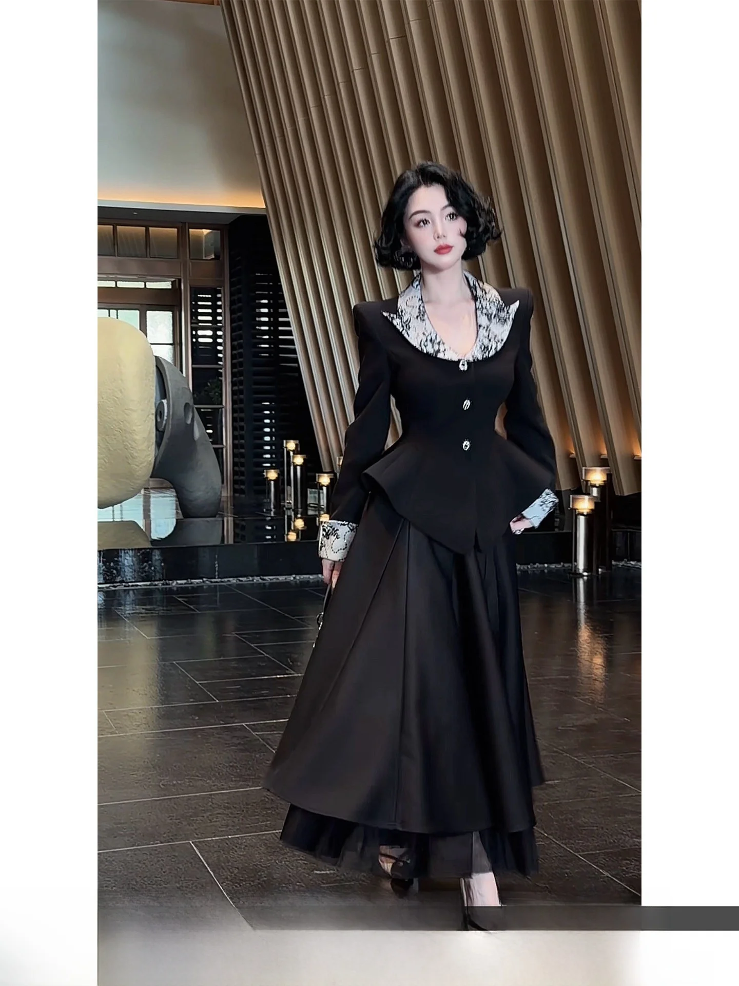 

Paris Bla Swan A-Line Lace Skirt Women's New 2026 Spring Court Sle Umbrella Skirt High Waist Polyester Fiber Formal Casual