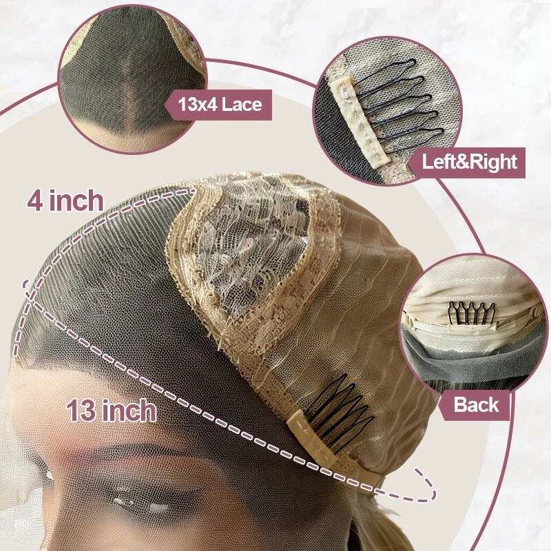 13x4 Free Part Ombre Golden Blonde Brown Highlights Synthetic HD Lace Front Wig Short Wave Bob Glueless Preplucked Hairline 14''