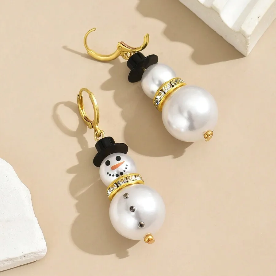 2 Pcs Fashion Star Snowman Sweet Personality Creative Dangle Earrings Women Christmas Day Party Daily Gifts Jewelry