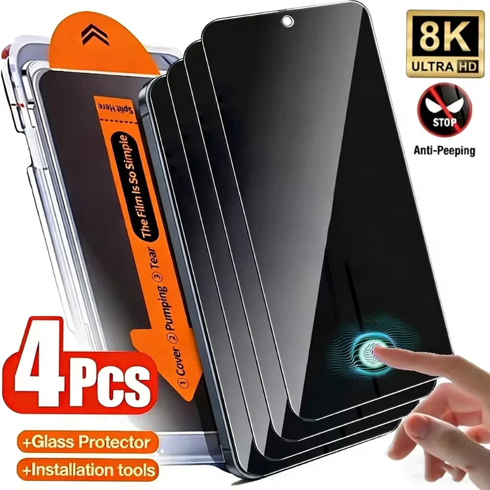 Protetor de Tela de Vidro Temperado Anti-Espião para Poco F8 X8 Pro Max F8 Ultra, Película de Privacidade Anti-Risco e Livre de Poeira com Kit de Alinhamento Automático