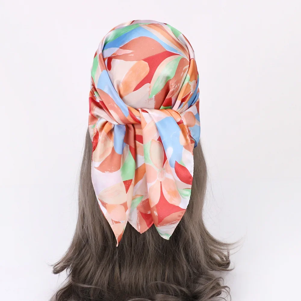 70*70cm Floral Print Square Scarf Women Professional Small Headscarf Spring Summer Thin Hair Band Imitated Silk Shawl Wrap Hijab