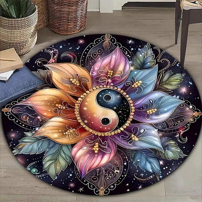 VIKAMA Yin-Yang Mandala Round Rug, Flannel Non-Slip Carpet for Bedroom, Meditation Yoga Corner, Luxury Home Decor​