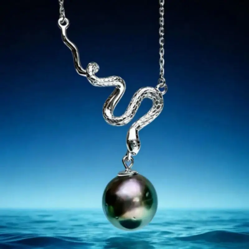 

Exquisite AAAA 8-9MM Natural Tahiti Black Green Pearl Pendant S925 Pure Silver