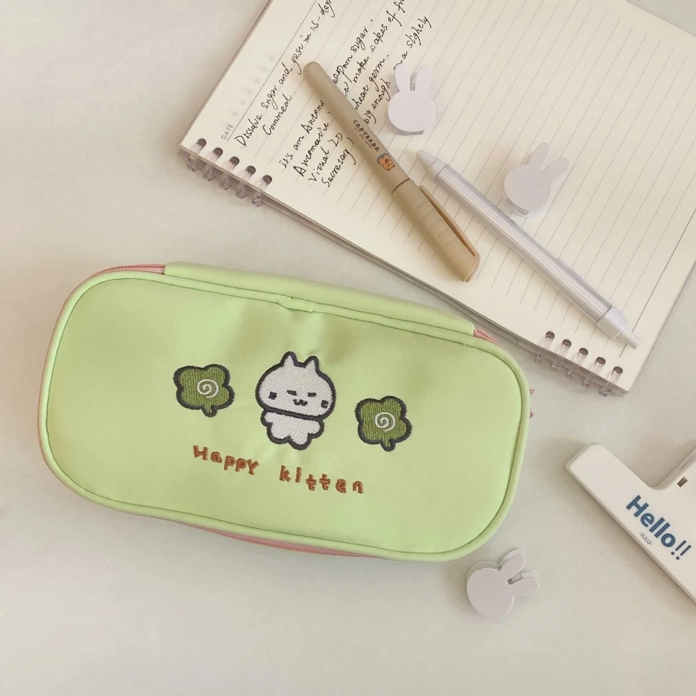 Large Capacity Cartoon Pencil Case Cosmetics Storage Cute Cat Stationery Storage Bag Zipper Square Makeup Bag Student