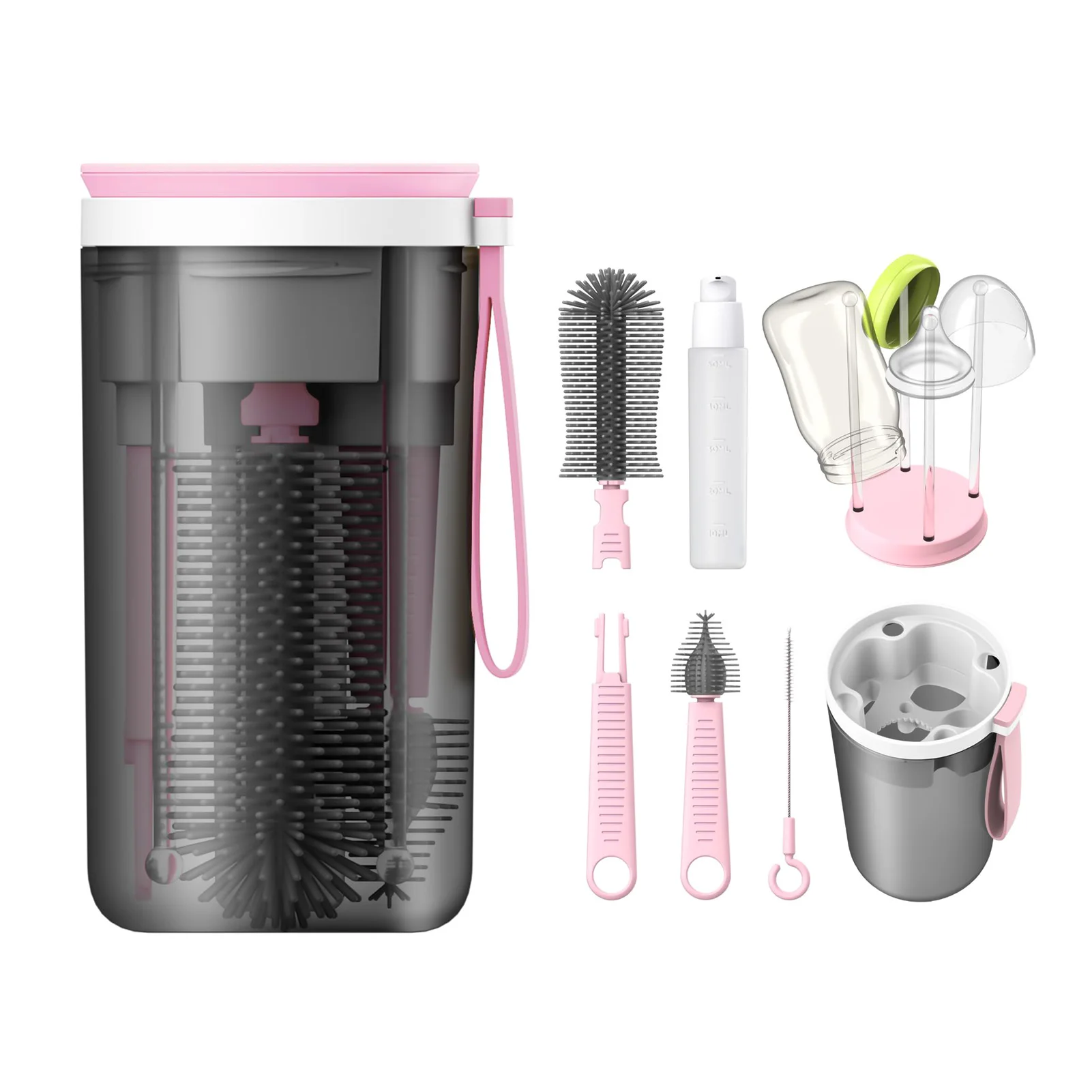 

Portable Baby Bottle Brush Kit Travel Feeding Bottle Cleaning Set Nursing Bottle Cleaner with Extendable Silicone Bottle Brush