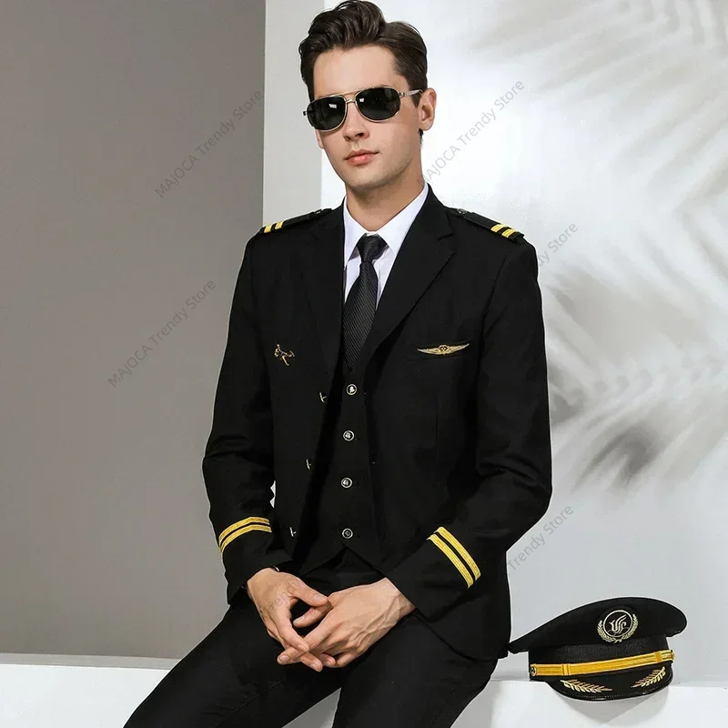 Uniforme de pilote veste capitaine Piloto Avion, uniforme de compagnie aérienne, robe de réunion annuelle senior, costume hauts manteau d'agent de bord pour hommes