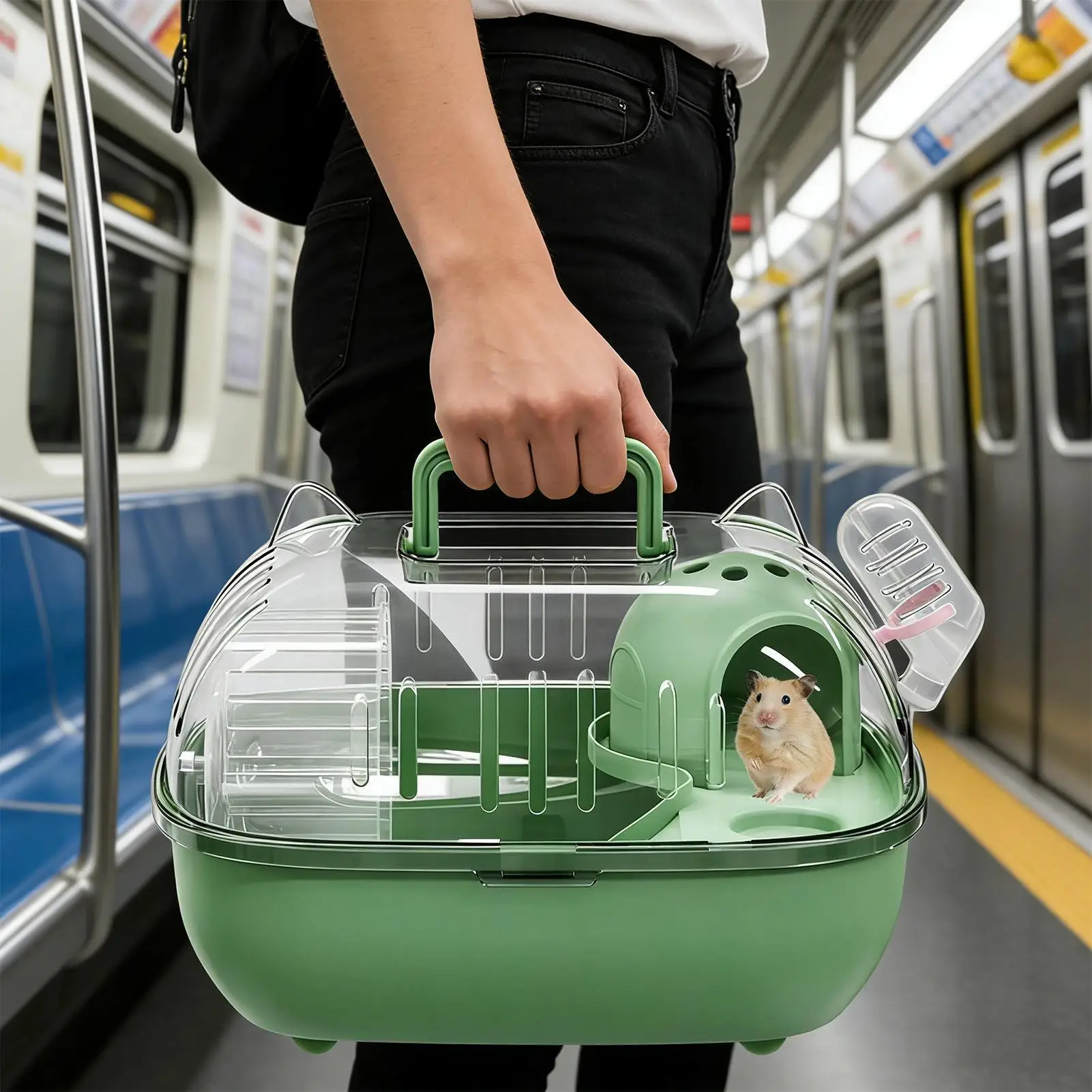 Hamster Carrier Bag Double Layer Clear Cover Outing Cage Travel Hamster Cage For Rabbits Rodents Lizards Transport Short Trip