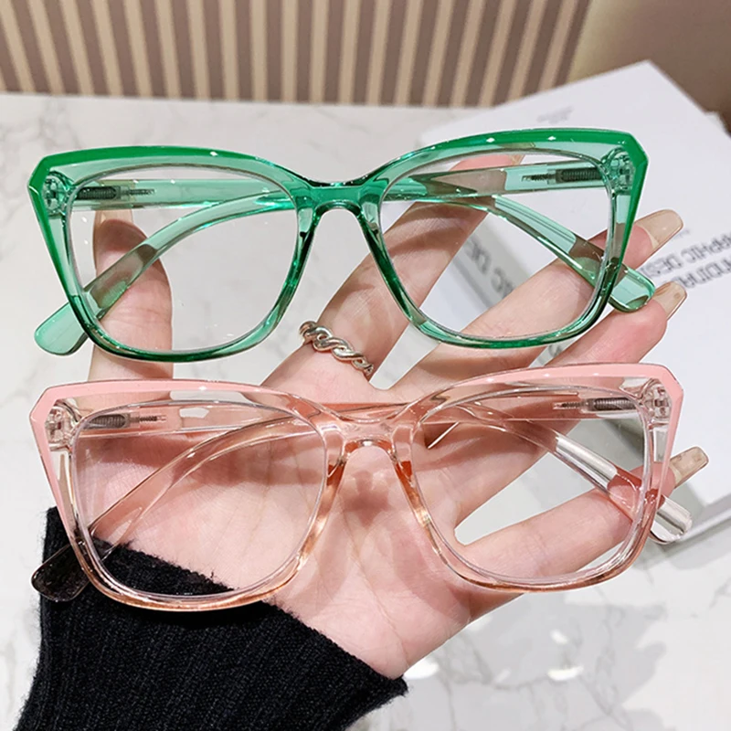 

New Europe America Fashion Women Large Cat Eye Anti Blue Light Glasses Ladies Myopia Eyeglasses Nearsighted Spectacles Custom