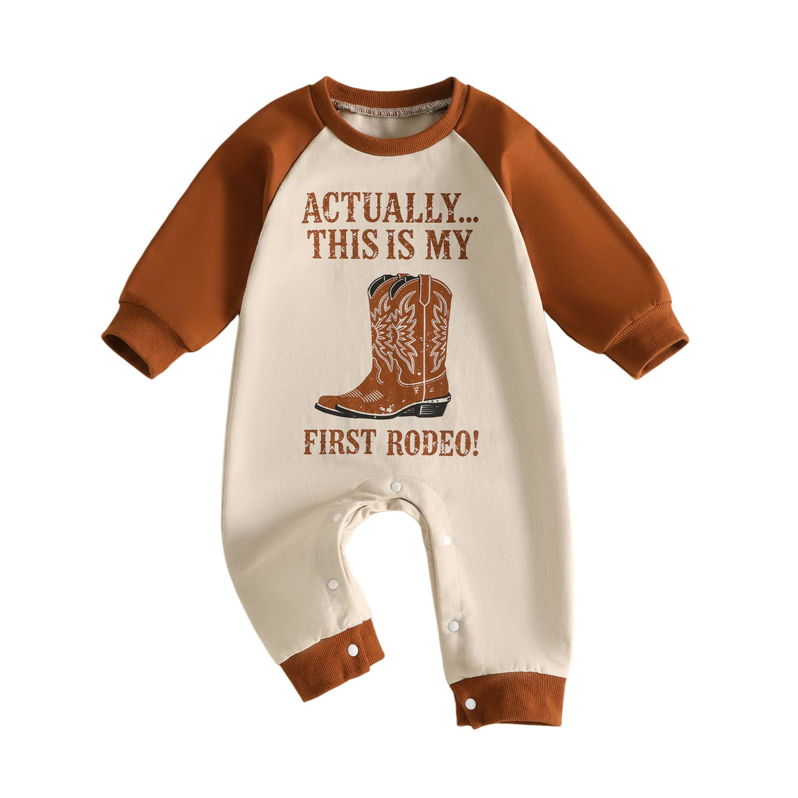 Baby Boy Fall Sweatshirt Romper Western Boots Print Long Sleeve Jumpsuit