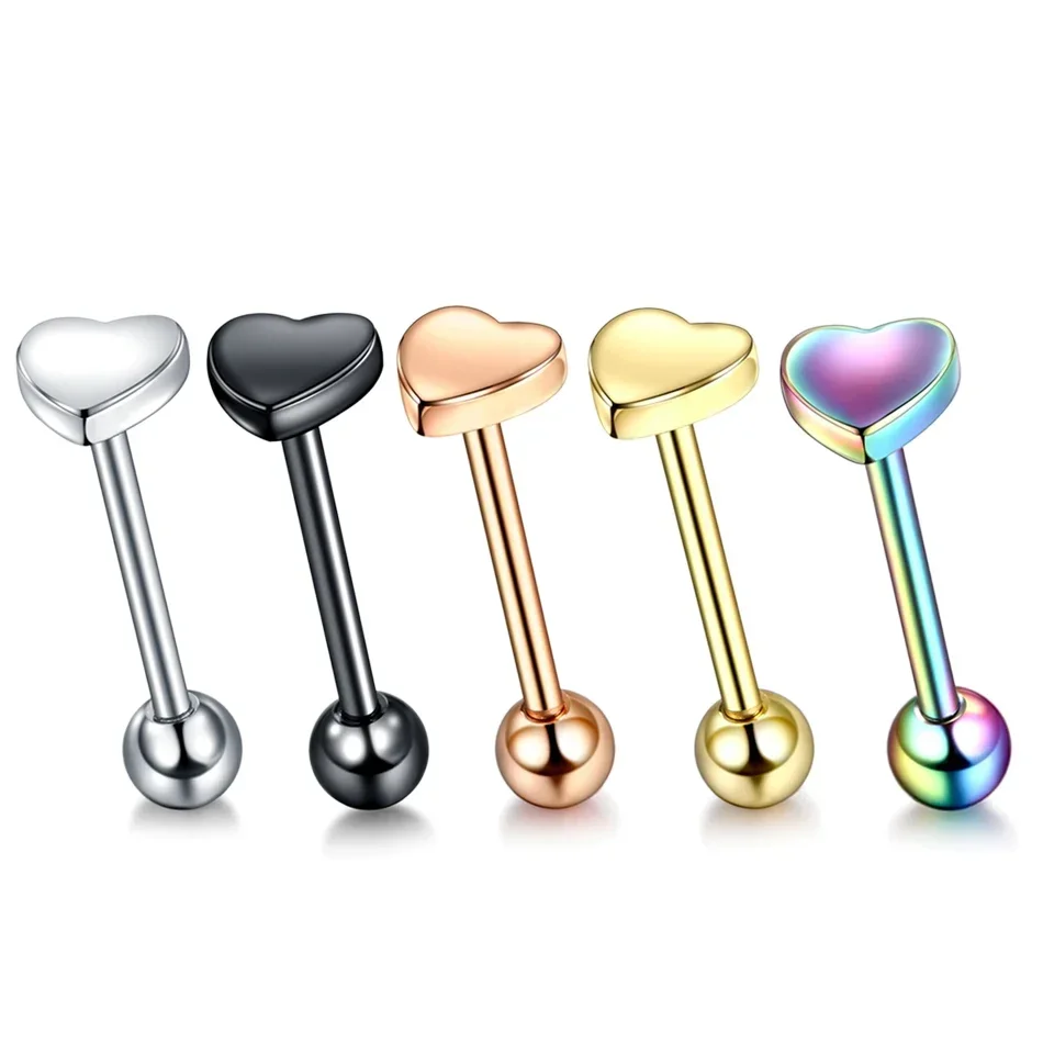 1PC Edelstahl Herzförmige Zunge Ring Barbell Zunge Piercing Nette Bar Ohr Tragus Studs Labret Piercing Körper Schmuck