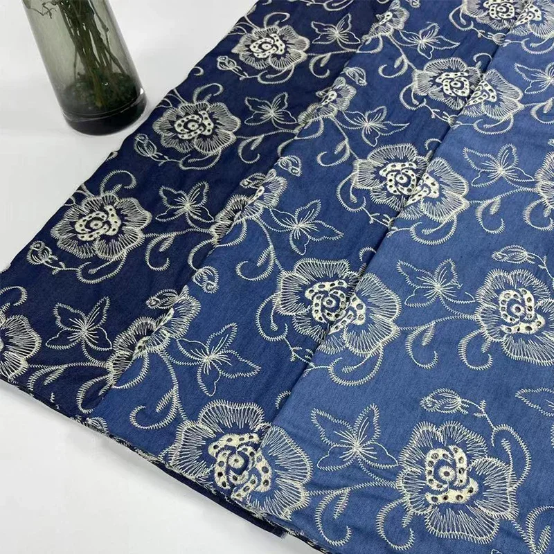 Embroidered Polyester Cotton Wash Denim Thin Flare Dress Shirt Pants Shoes Hats Diy Clothing Design Sew Cloth Fashion Wholesale