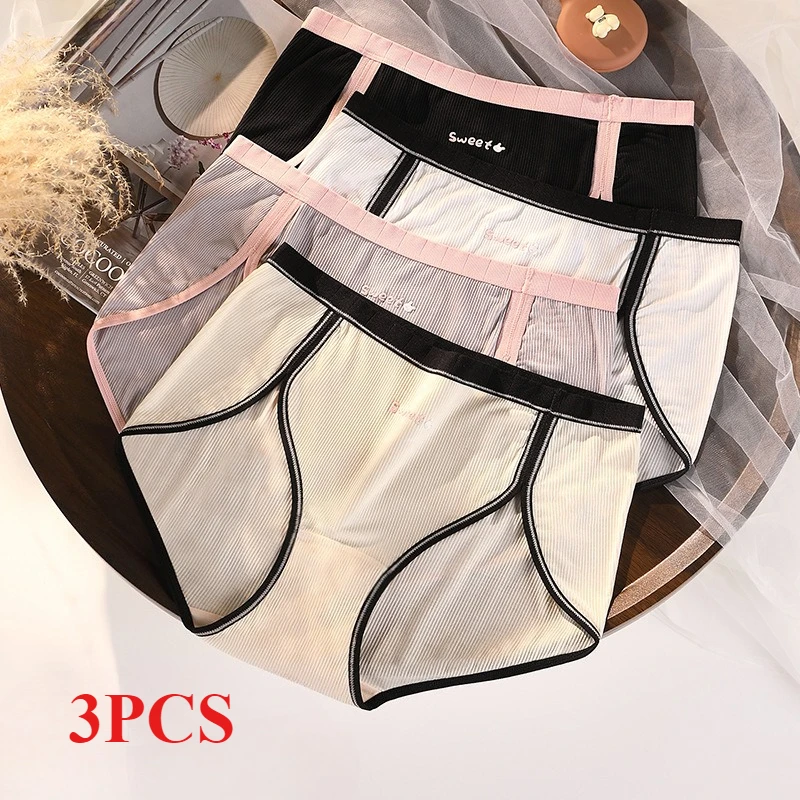 

3 шт./компл., спортивное стильное хлопковое женское нижнее белье, дышащие шорты со средней талией, сексуальные однотонные треугольные брюки больших размеров