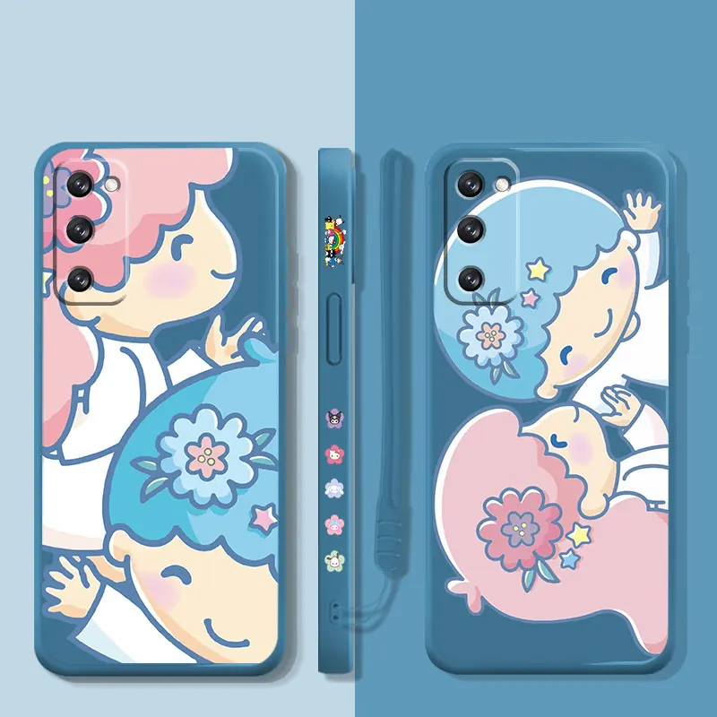 LittleTwinStars Kiki Lala Flower Sister Liquid Case For Samsung Galaxy S22 S21 S20 FE Ultra S10 S9 S8 Plus S10e Note 20 10 Lite