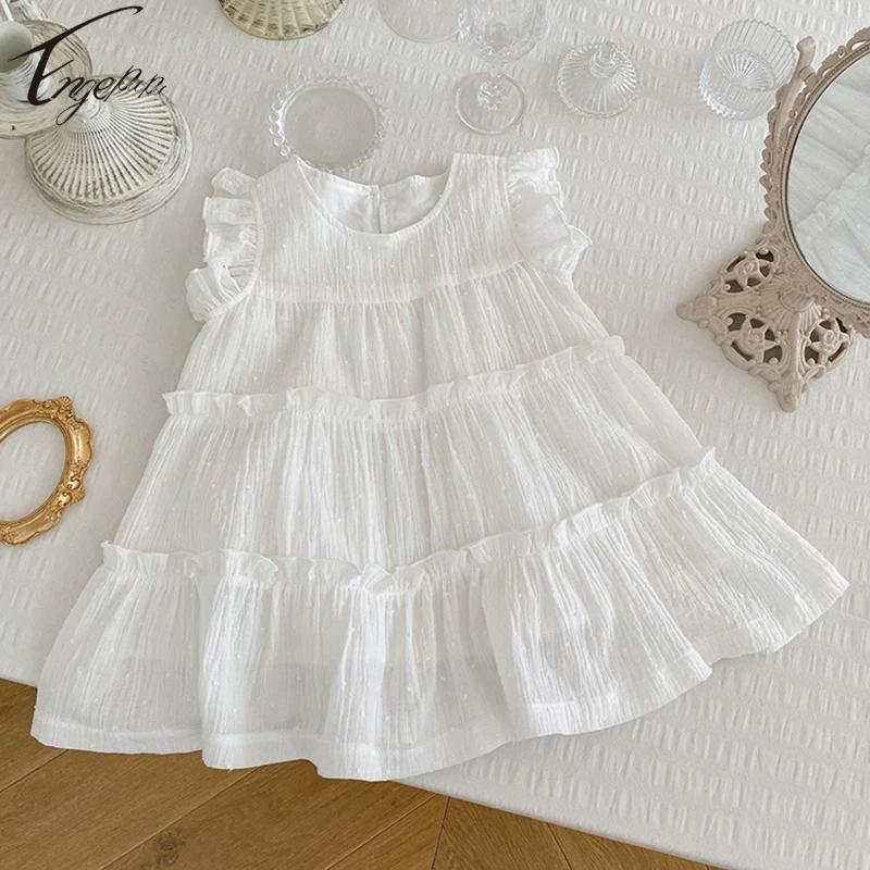 

0-5Yrs Baby Girls Solid Color Dress Children Baby Girl Dress Flying Sleeves Girls DressGirls Princess Casual Summer Dress