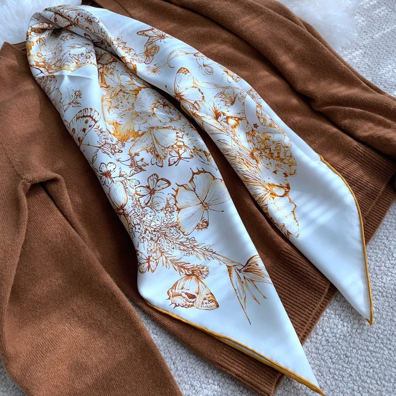 

2024 Spring 100% Silk Scarf Neckerchief Double Sided Printing Womens Fashion 90 Silk Scarves Foulard Echarpe