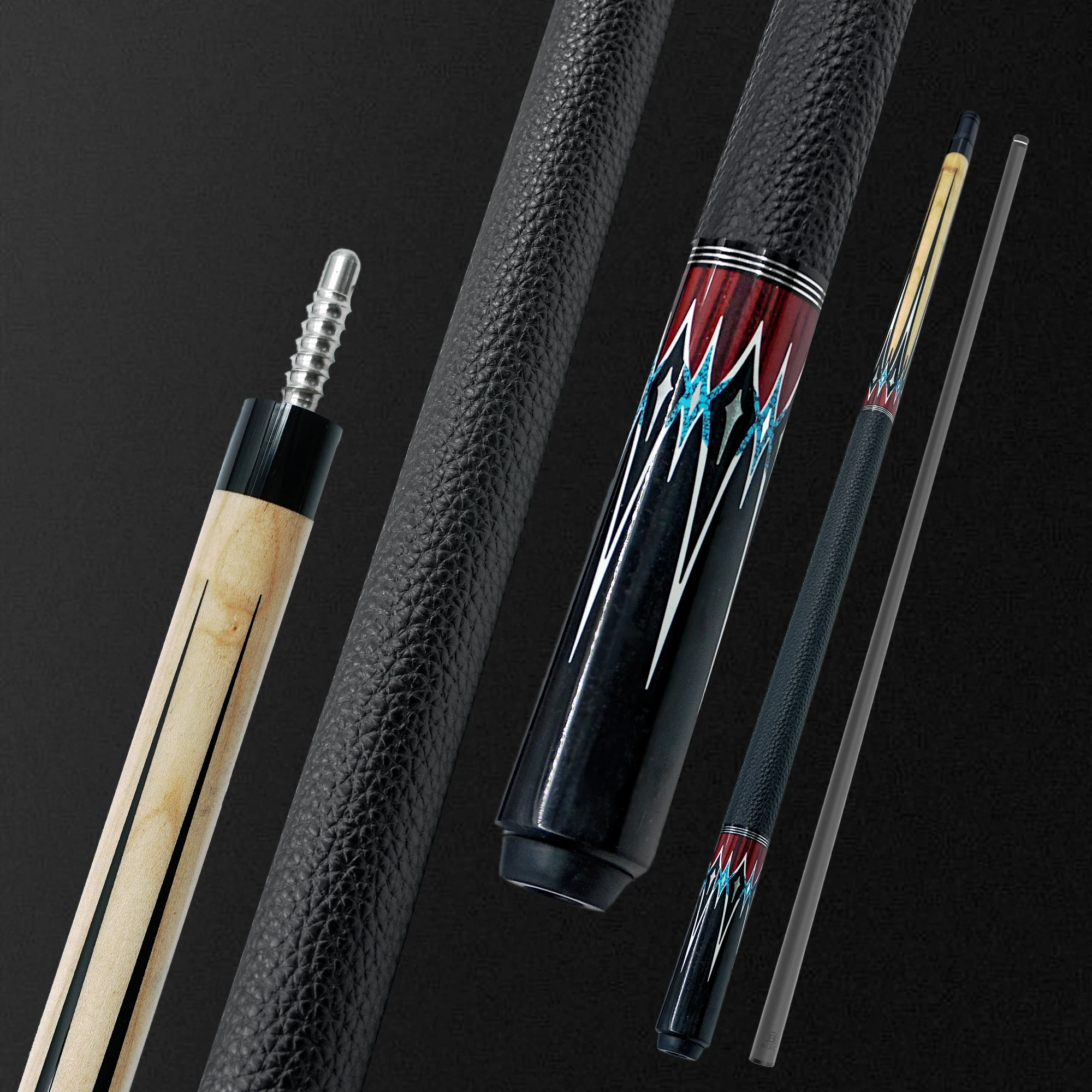 

BIZU Billiard Pool Cue with 3/8*8 Carbon Fiber Shaft European Butt 12.5mm Tip Black Technology Shaft And Butt for Pool Players