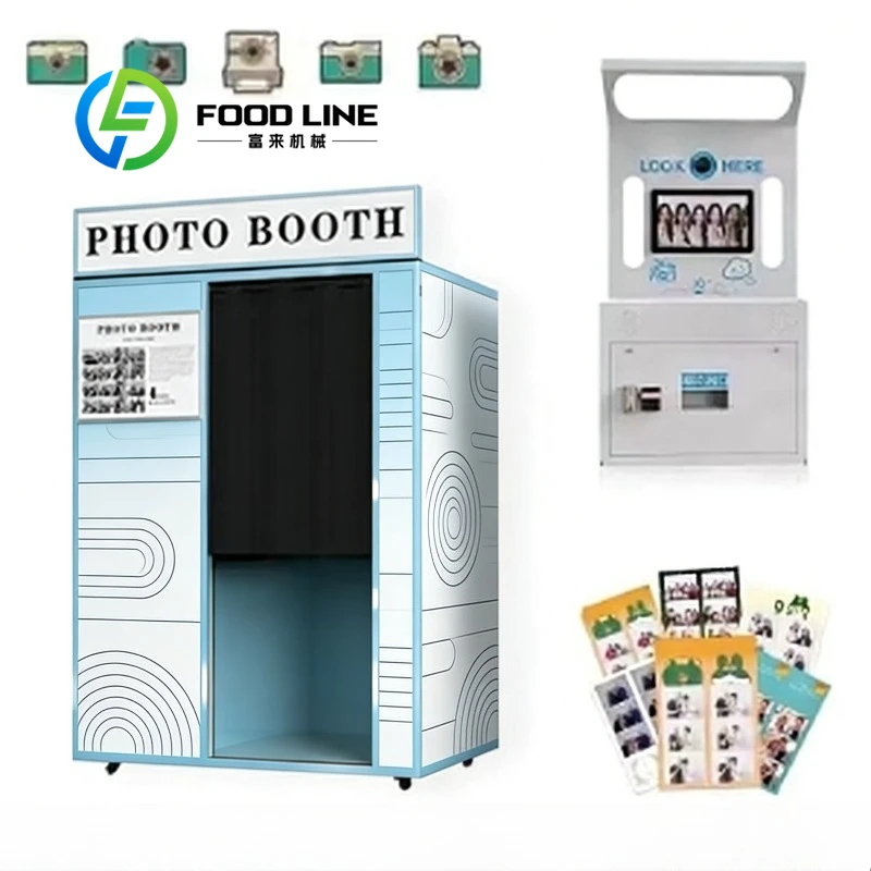 Self Service Photo Booth Machine Interactive Touch Screen Interface For Custom Photo Taking And Memory Saving In Shopping Mall