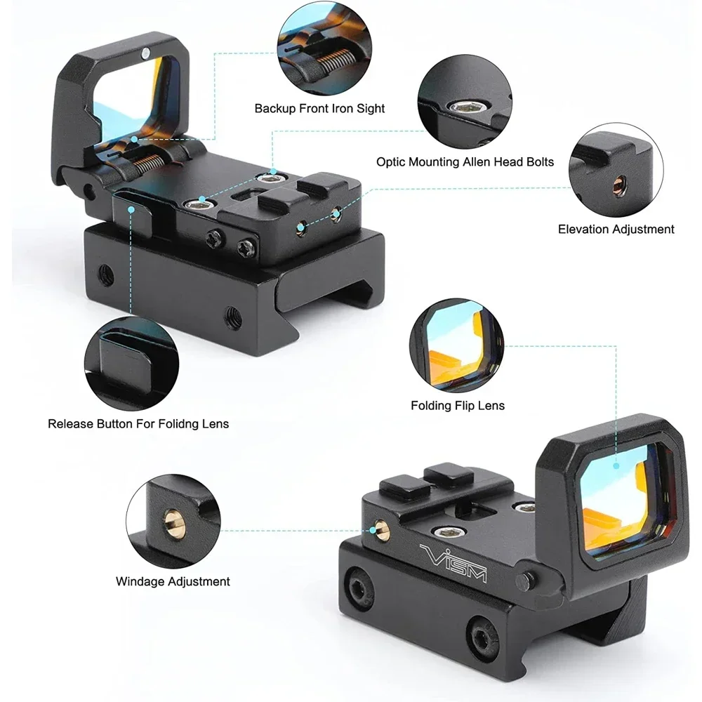 

Tactical Flip Up Scope VISM 3 moa Red Dot Sight Compact Pistol Reflex Sight MOS Glock Picatinny Riflescope 1913 Mounts