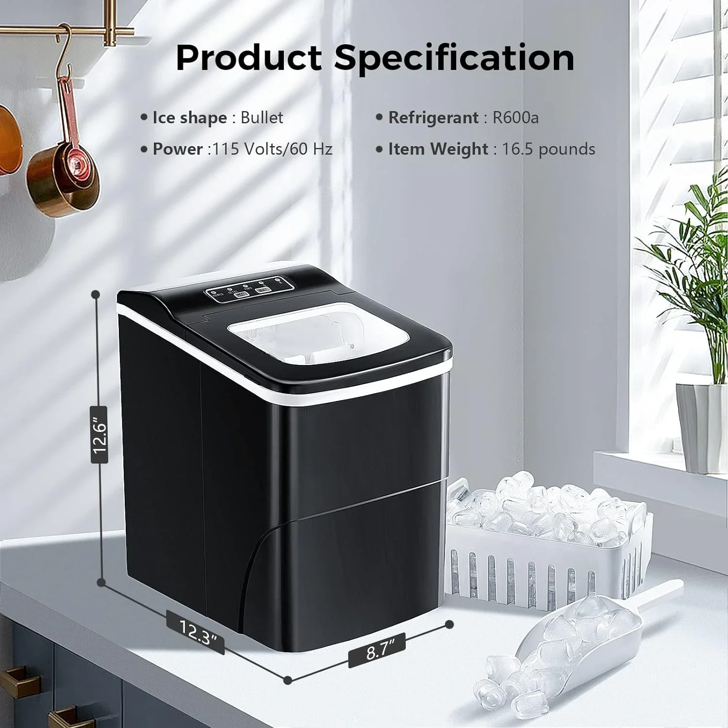 Self-Cleaning Countertop Ice Makers, Produzindo 26.5lbs de gelo em 24hrs, 9 Cubos, Pronto em apenas 6-8Mins, Características 2 Diffe, Ice Cold