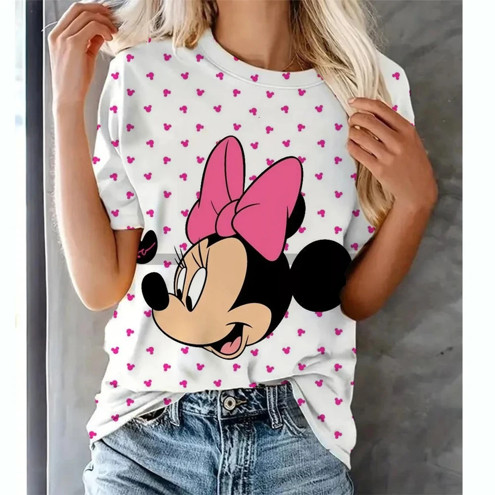 New Summer Minnie Mouse T-shirt Disney Cartoon Tops Tees Female Fashion Trend Short Sleeve Clothing Ladies Casual Streetwear