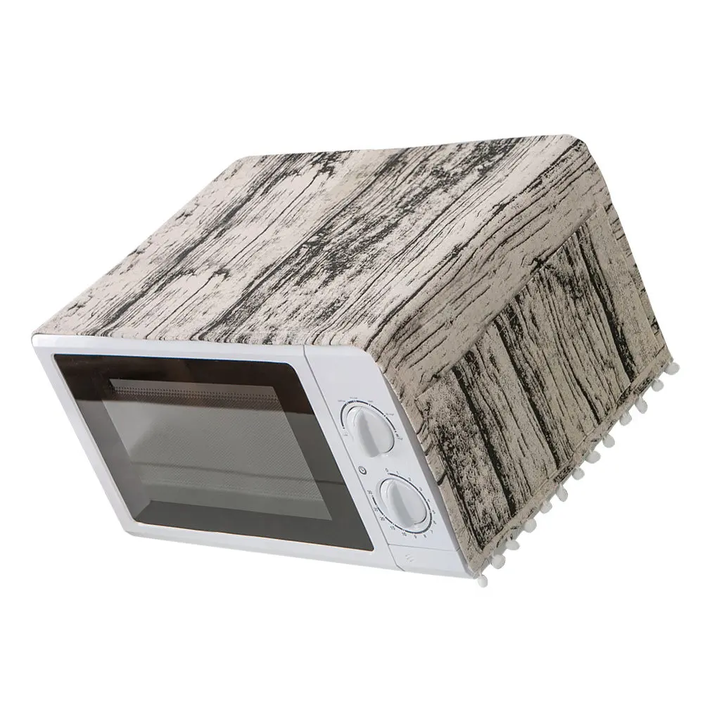 

Microwave Oven Dust Cover Wood Texture Pattern 30x90cm Cotton Fabric Dustproof Protective Cover with Pocket for Kitchen