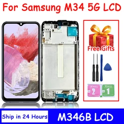 Super AMOLED M346 Display With Frame For Samsung M34 5G M346B M346B/DS LCD Display Touch Screen Digitizer Assembly