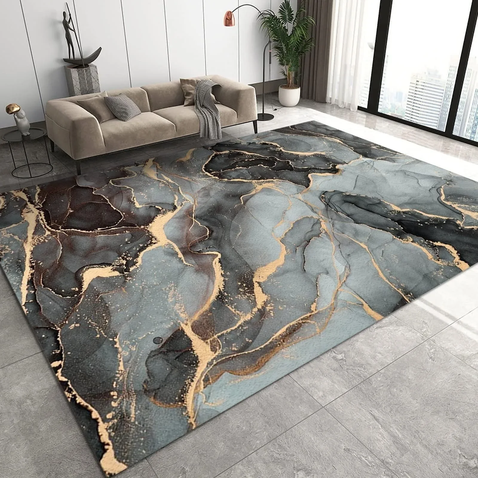 Abstract Texture Carpet Gold Embellishment Home Decoration Anti Slip Pad Flow Pattern Multi-color Living Room Bedroom Carpet