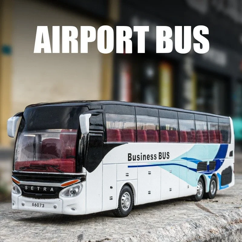 Auto giocattolo per bambini Bus da viaggio d'affari Scala 1/32 Pressofuso in lega posteriore Suono e luce in miniatura SETRA Modello di autobus di lusso Pull