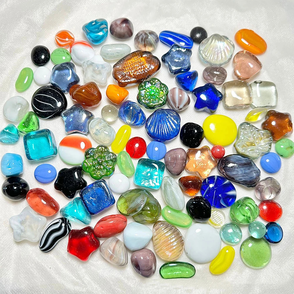 irregularly shaped stones mixed with glass flat beads, transparent glass stone fish tank decoration, landscape glass flat beads