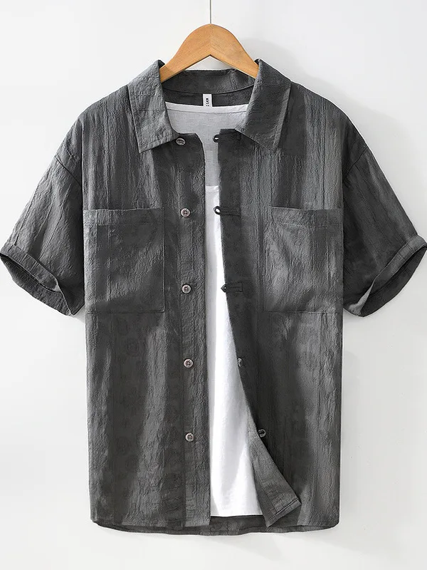 

Linen Lyocell ort Sve irt Men's Summer New Thin Breathable Embroidery Proc Retro Workwear Casual irt Loose Fit