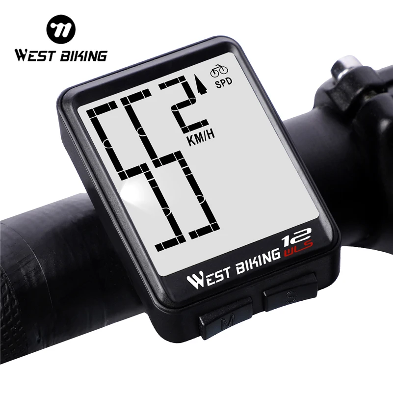 WEST BIKING Wireless Bike Computer Large Digital Speedometer Odometer Rainproof Bicycle Accessories Backlight Cycling Stopwatch