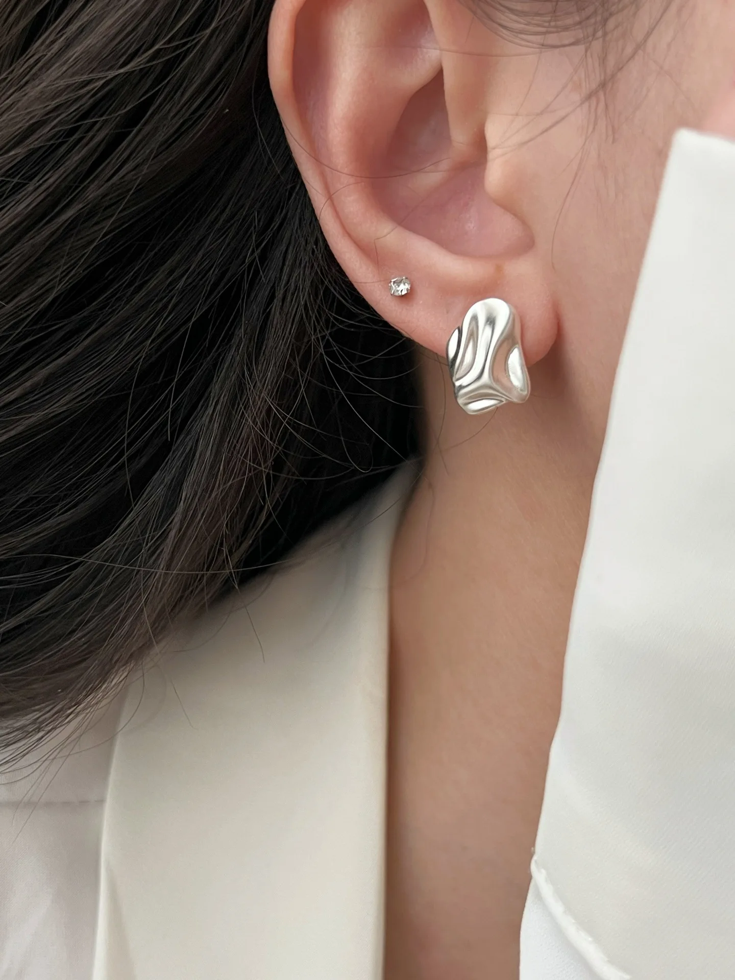 925 Sterling Silber Unregelmäßige Bolzen Ohrring für Frauen Vintage Geknitterte Zuckerguss Punk Rock Schmuck Party Geschenk Dropshipping – Detail 13
