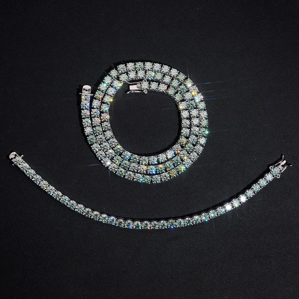 3-5mm Blue Green Moissanite Tennis Bracelet 925 Sterling Silver Hiphop Rock Men Girls Jewelry Pass Diamond Tester with Gra