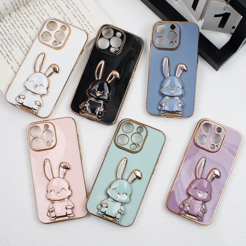 

Cute Rabbit Phone Case Folding Support Stand Phone Back Adhesive Sticker Push Pull Lazy Mobile Phone Holder