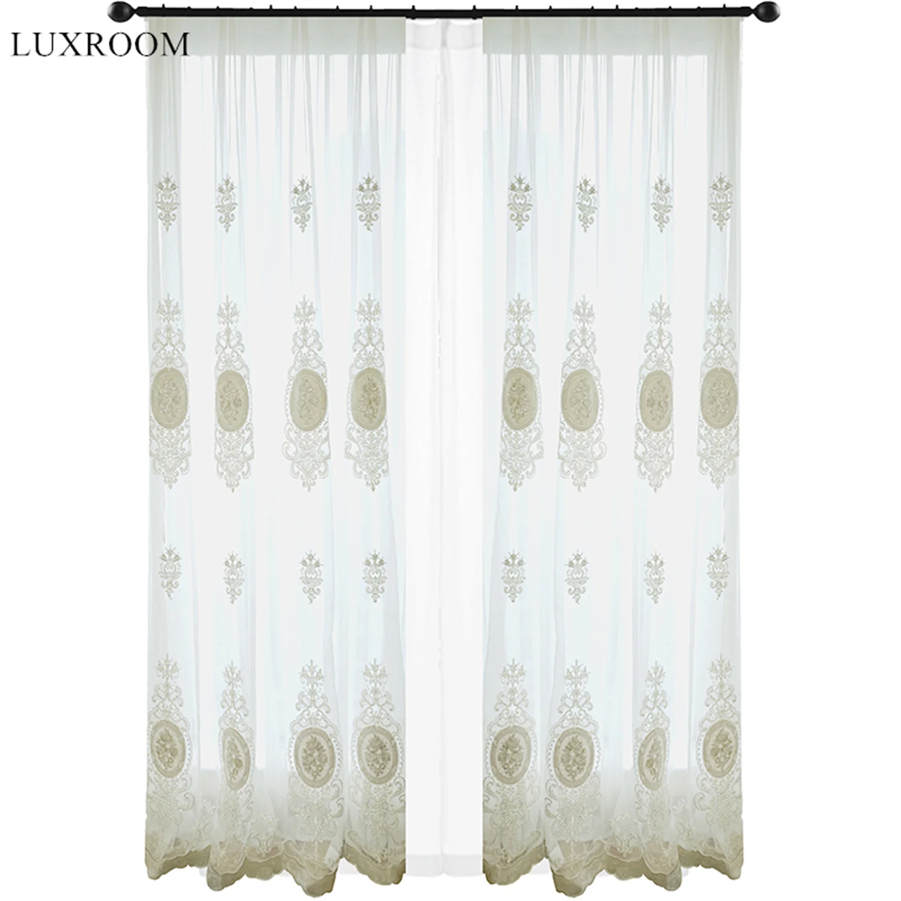 

French Window Screen Light Luxury Bedroom Curtain Living Room European White Embroidered Embroidery Screen Curtain