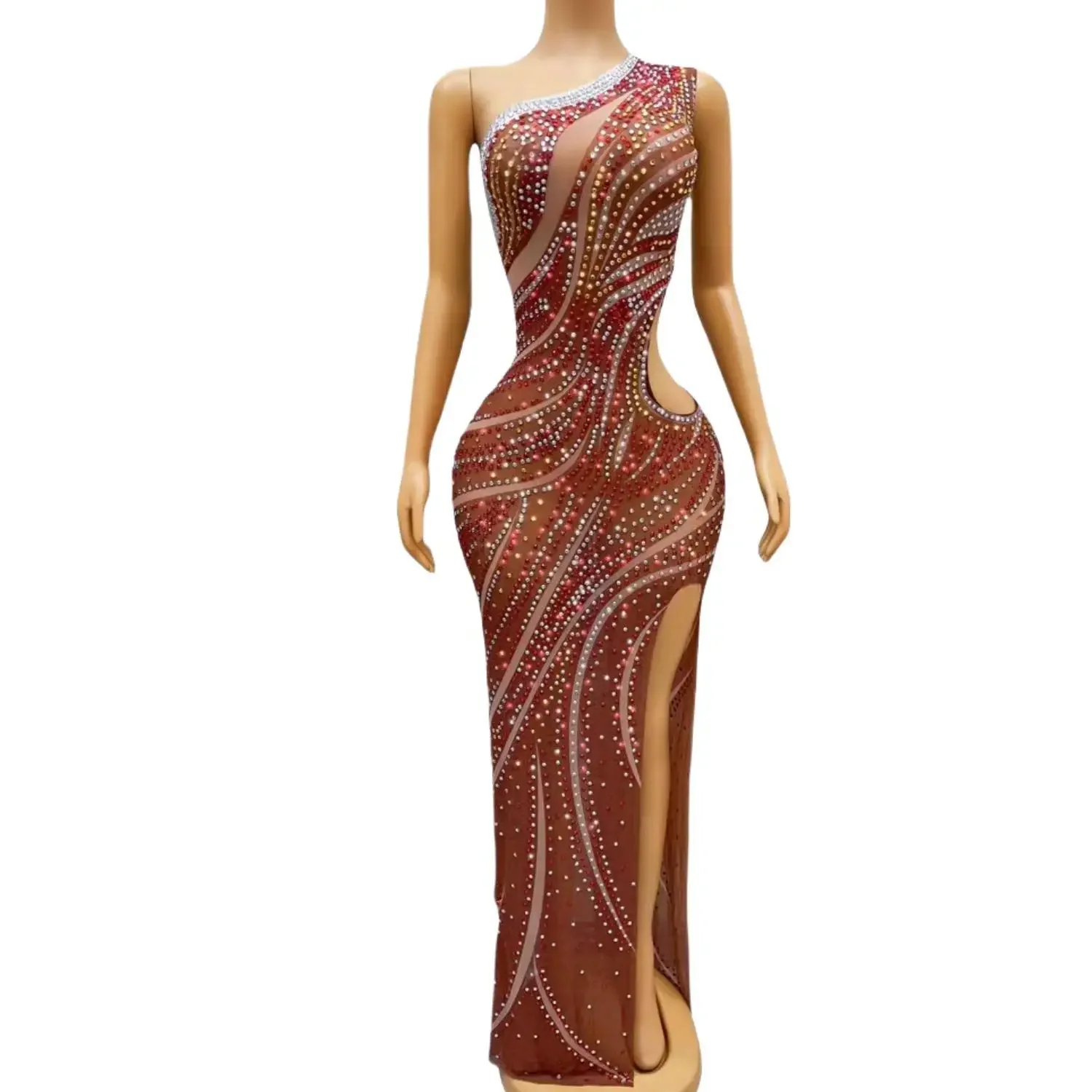 Multicolor Crystal Evening Dress Luruxy Diamond One Shoulder Long Skirt Social Socialites Birthday Party Prom Gown Stage Costume