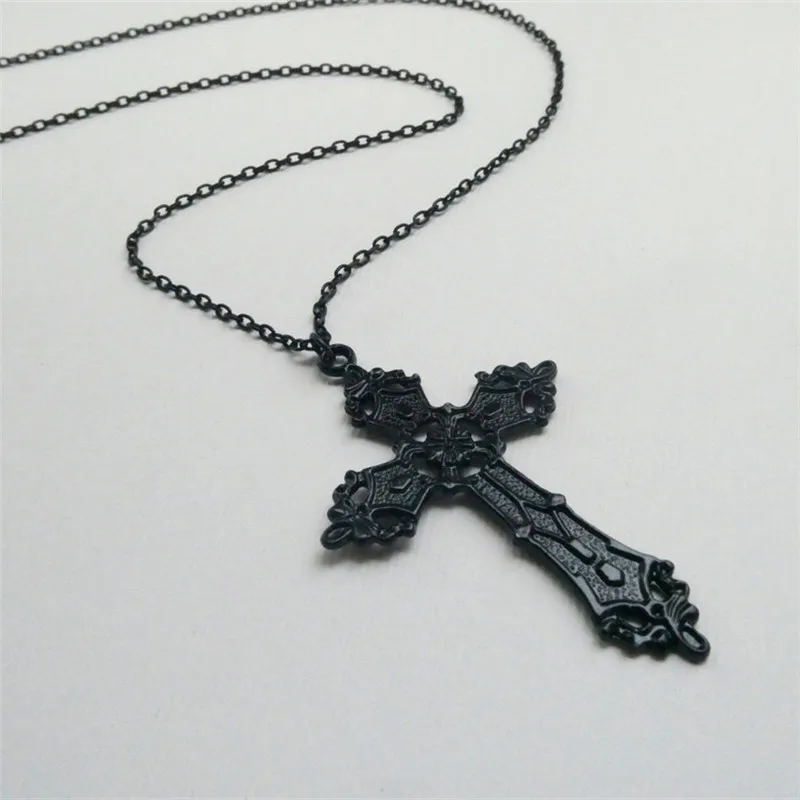 Large black cross necklace, Gothic cross jewelry for men's and women's parkour