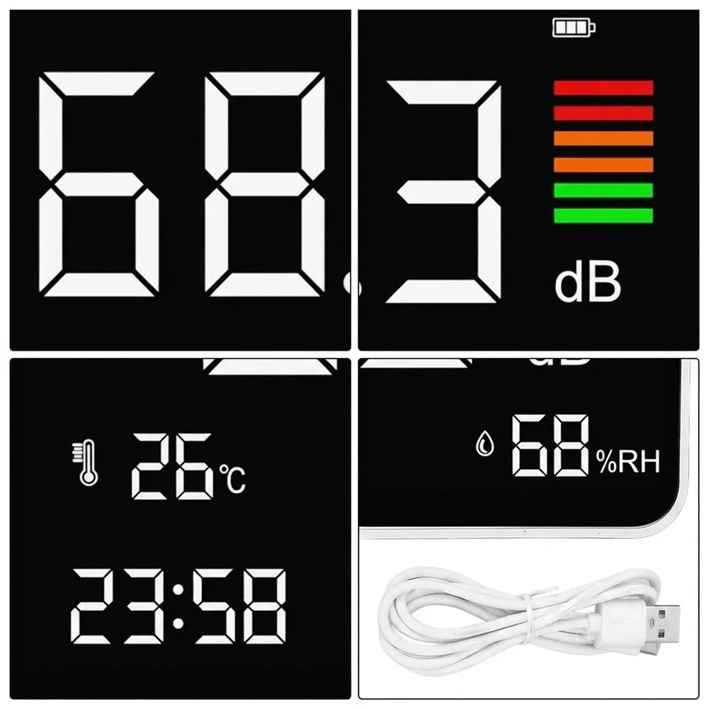 Desktop Sound Detector Digital Noise Meter Large Backlit LCD Screen Compact Portable Design For Office Noise Control