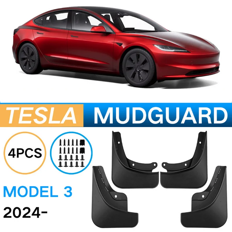 TONLINKER 4 PCS ABS Plastic Car Mudguard For TESLA Model 3 2024- Mudguards Splash Guards Front Rear Fender Mudflaps Accessories