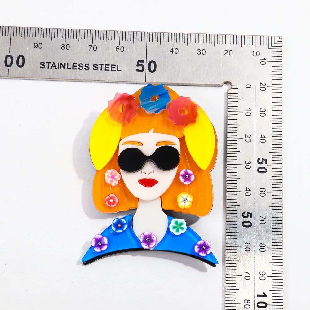 New Fashion Glasses Girl Acrylic Brooches for Women Cute Colorful Flowers Dopamine Girls Brooch Badge Pins Jewelry Accessories